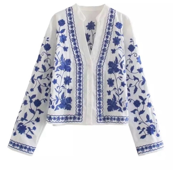 NWT white and blue lightweight blazer size LG - Picture 3 of 3